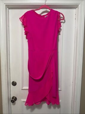 Shelby & Palmer hot Pink Ruffle Sleeve Wrap Dress 14 CUTEEE!!!